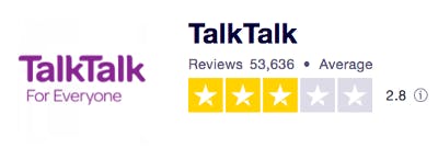 Trustpilot TalkTalk score 2.8 out of 5