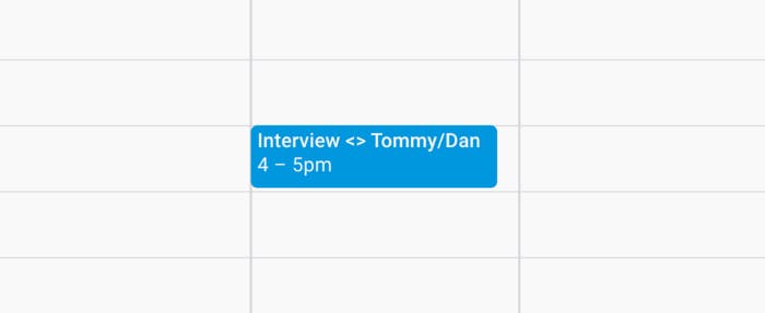 Calendar invite for an interview