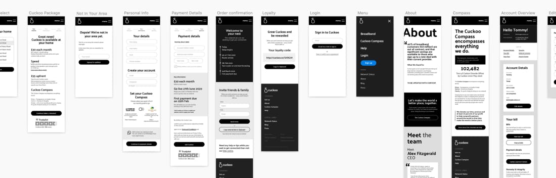 Design boards for the initial Cuckoo sign-up journey