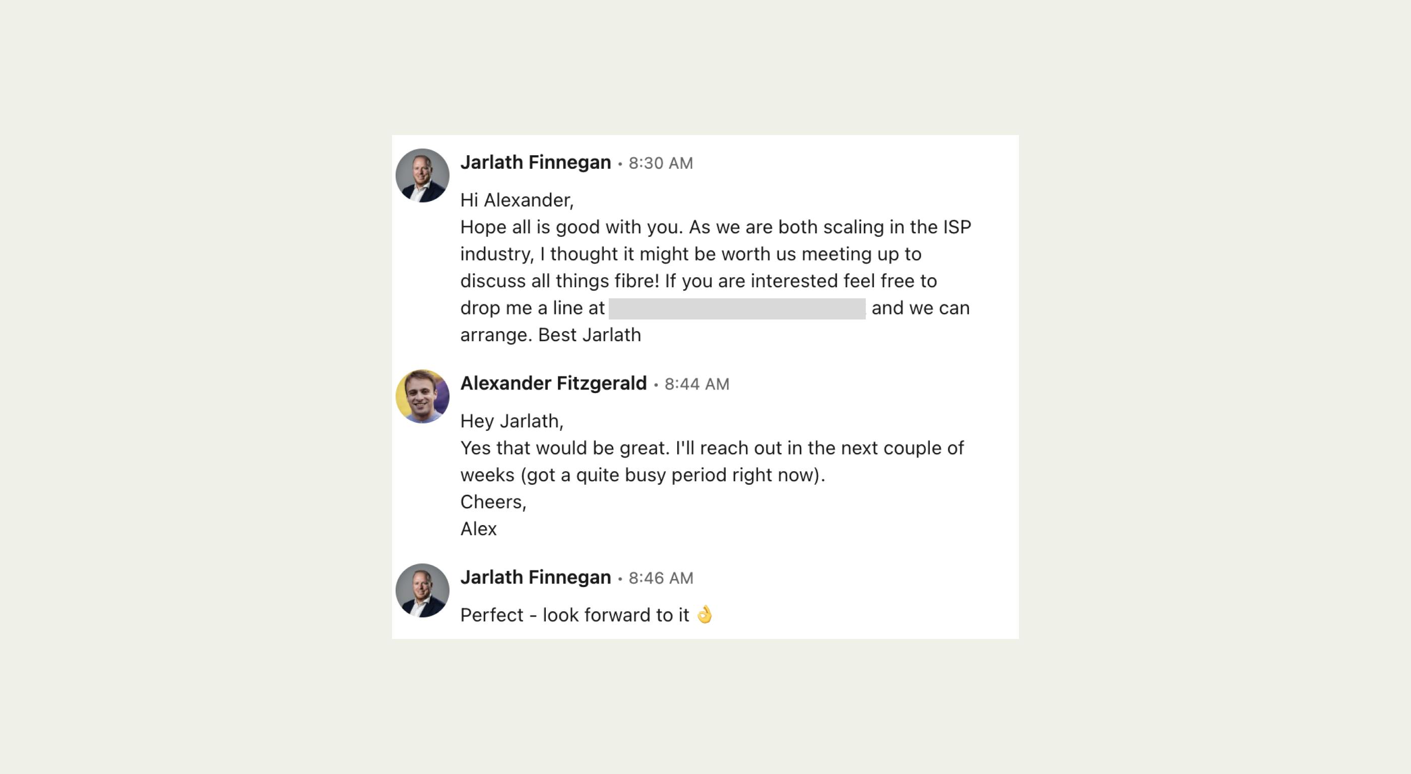 Alexander & Jarlath initial Linkedin exchange