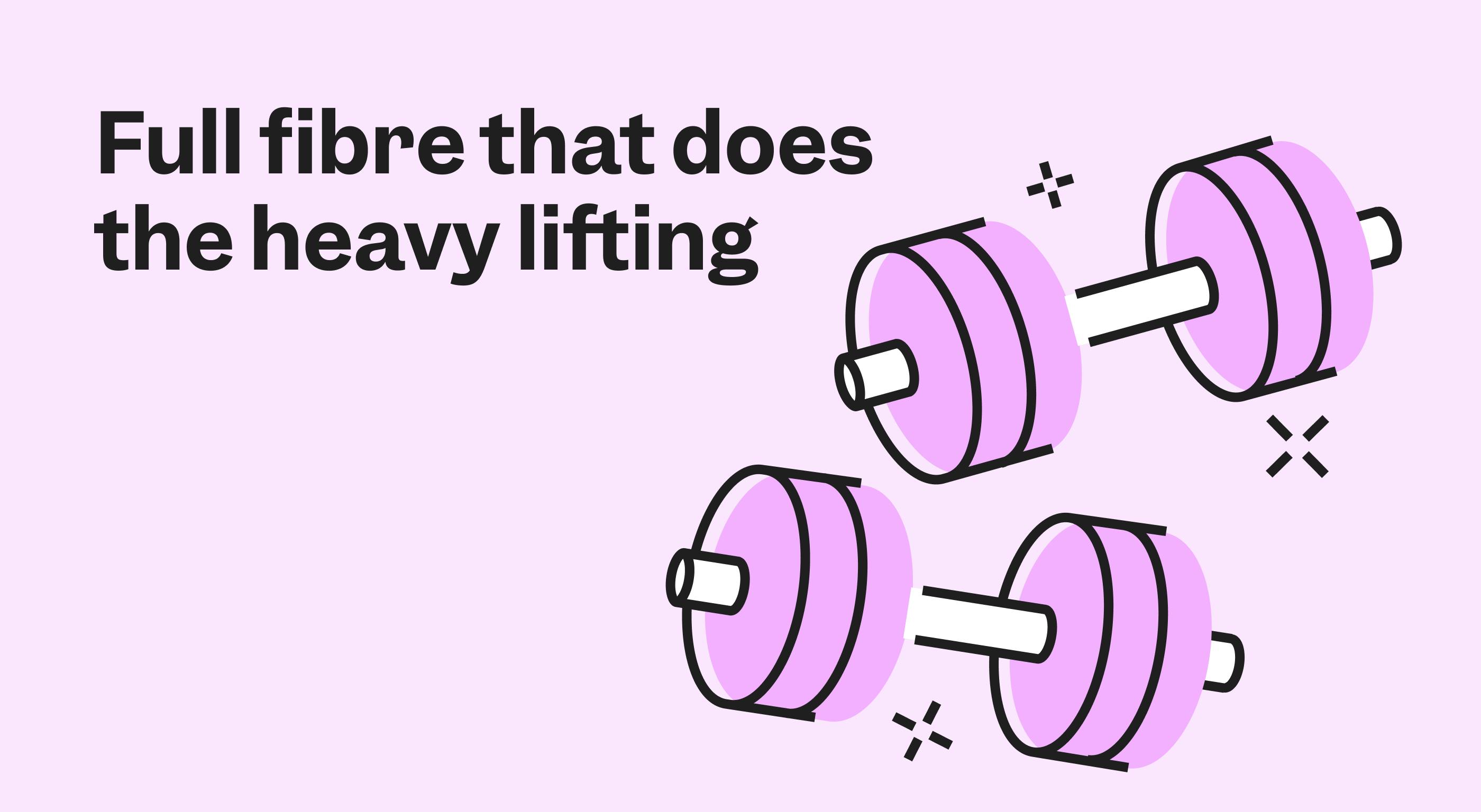 A set of dumbbells to represent the strength of full fibre connection - the heading reads "full fibre that does the heavy lifting"