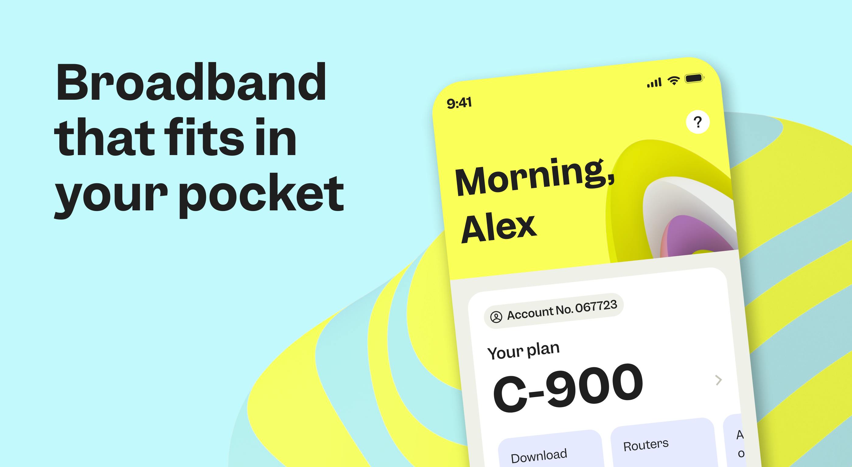 Cuckoo's new app. A mock up shows the app interface next to it the title reads "broadband that fits in your pocket"