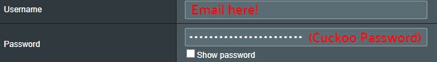 Username and password entry for cuckoo router