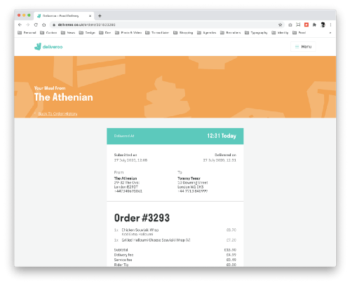 Deliveroos order summary