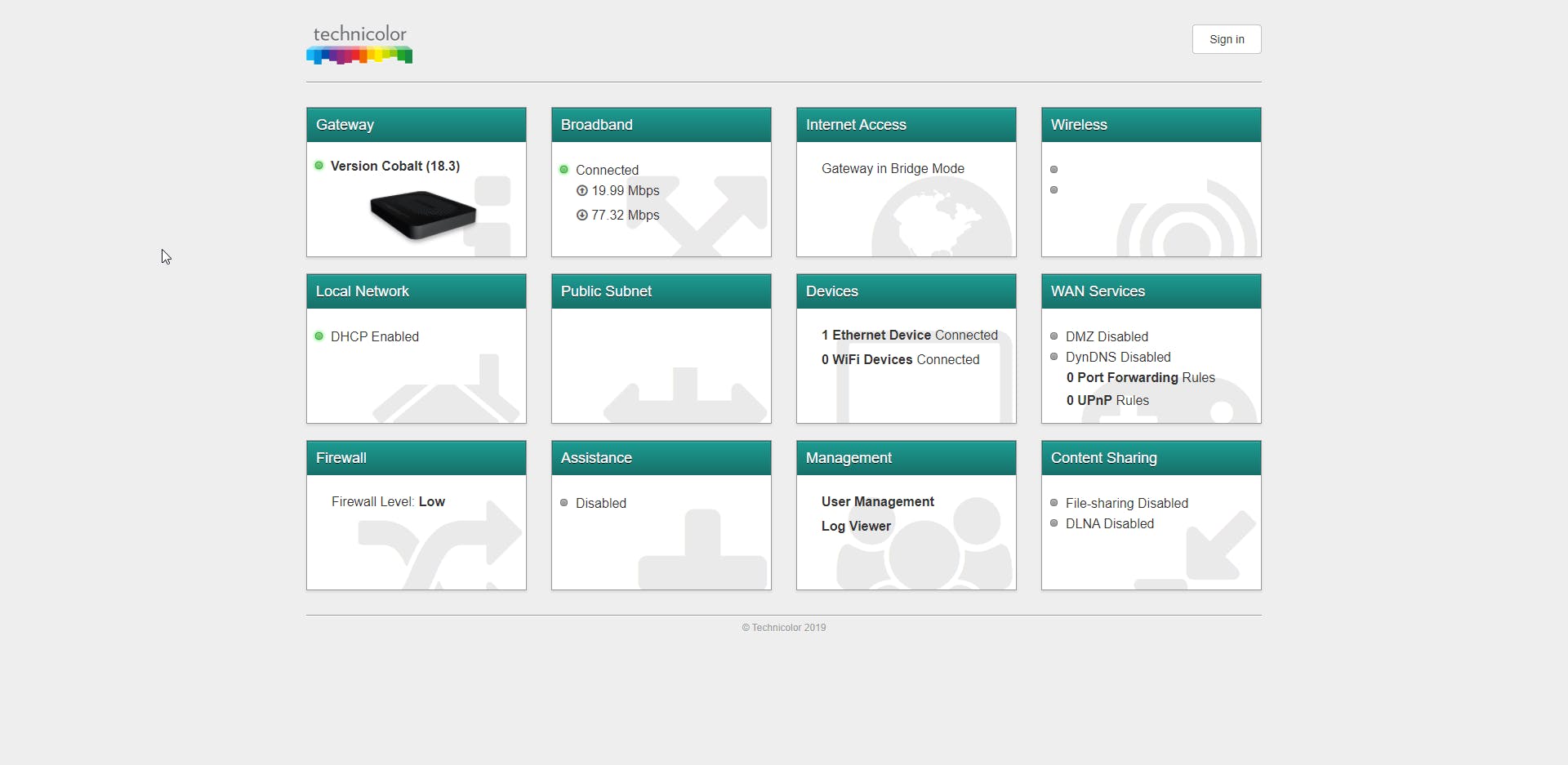 Control panel for cuckoo technicolor router