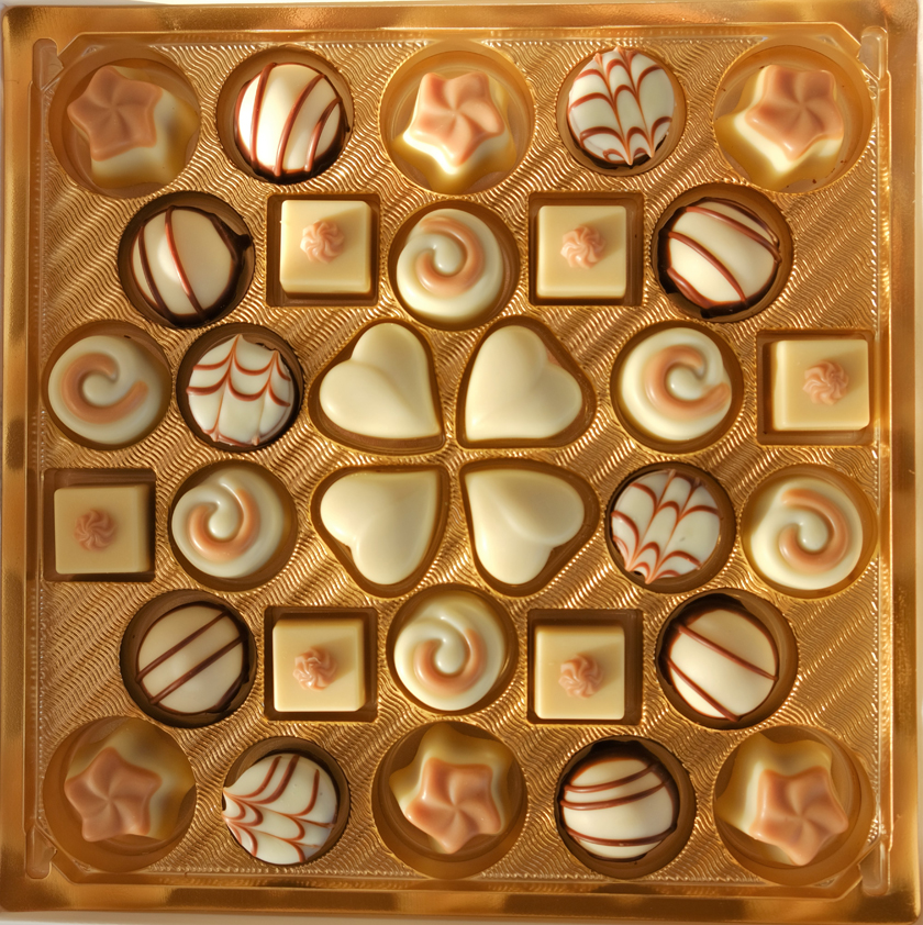 Chocolats blancs au caramel et noisettes