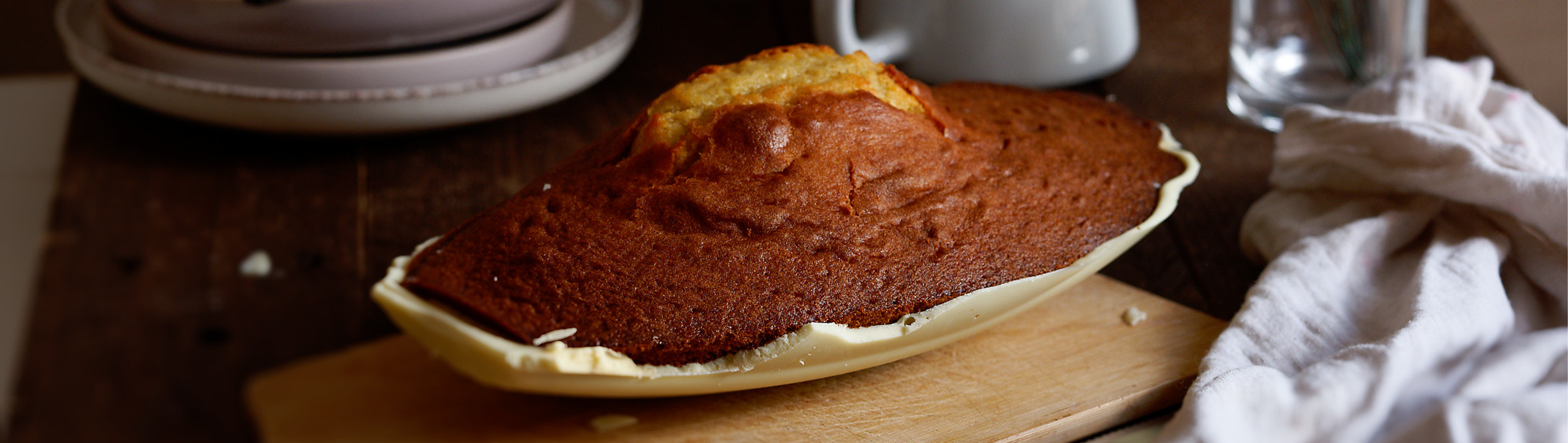 Madeleine XXL avec coque chocolat blanc