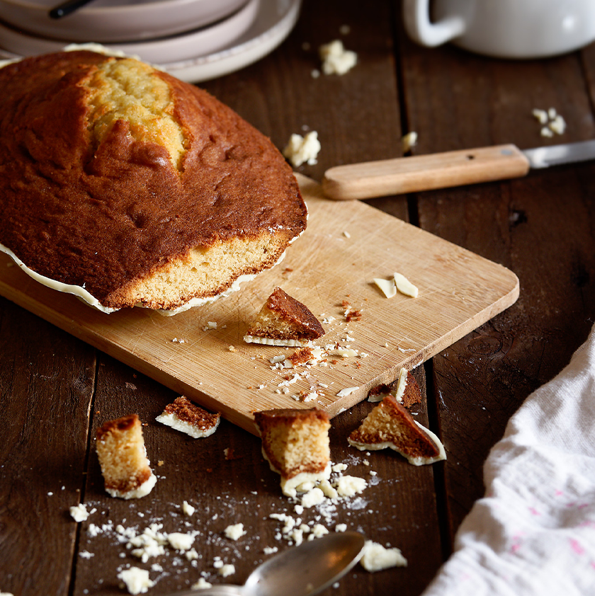 Madeleine XXL avec coque chocolat blanc