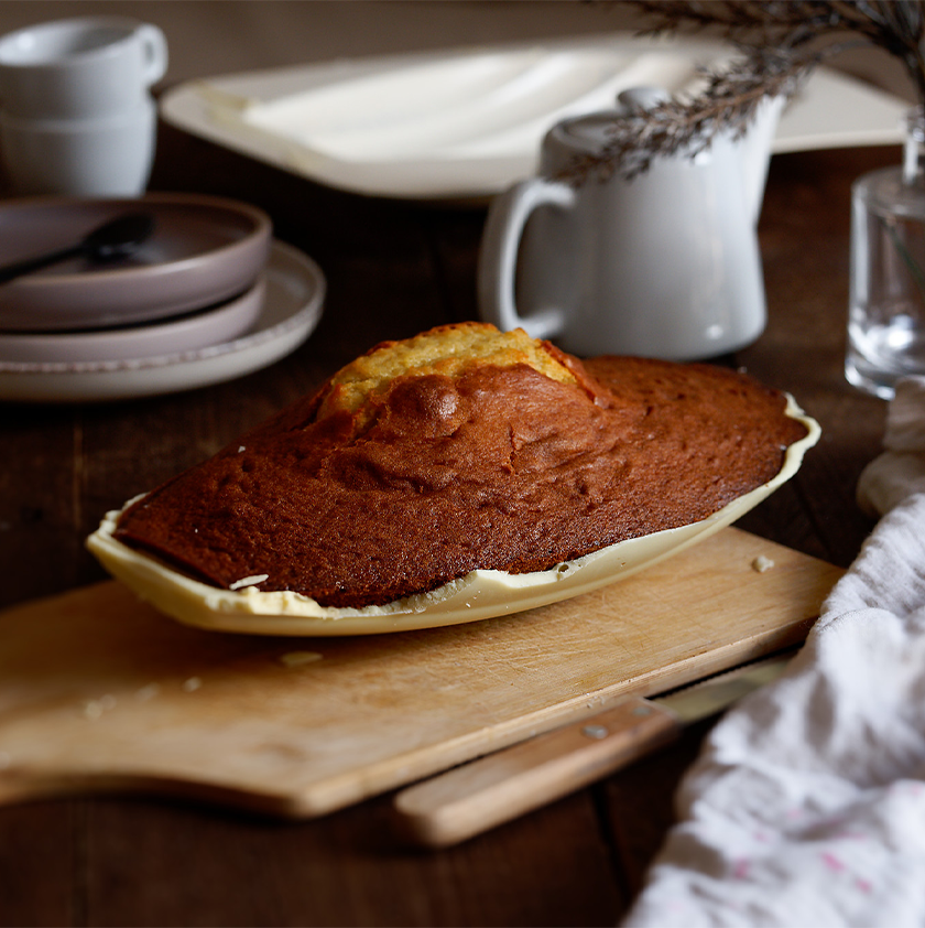 Madeleine XXL avec coque chocolat blanc