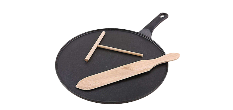 Crêpière Fonte Émaillée 30 cm Noir avec Accessoires Chasseur