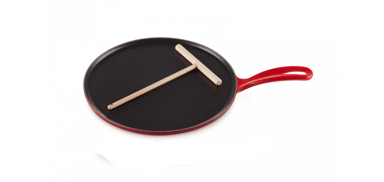 Crêpière Fonte Émaillée 27 cm Cerise avec Accessoires Le Creuset