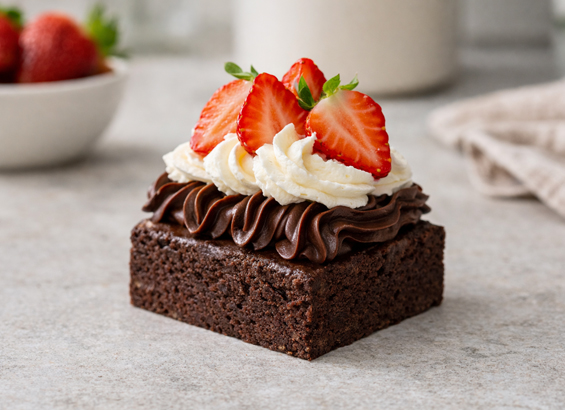 Tarte brownie chantilly ganache chocolat et fraises