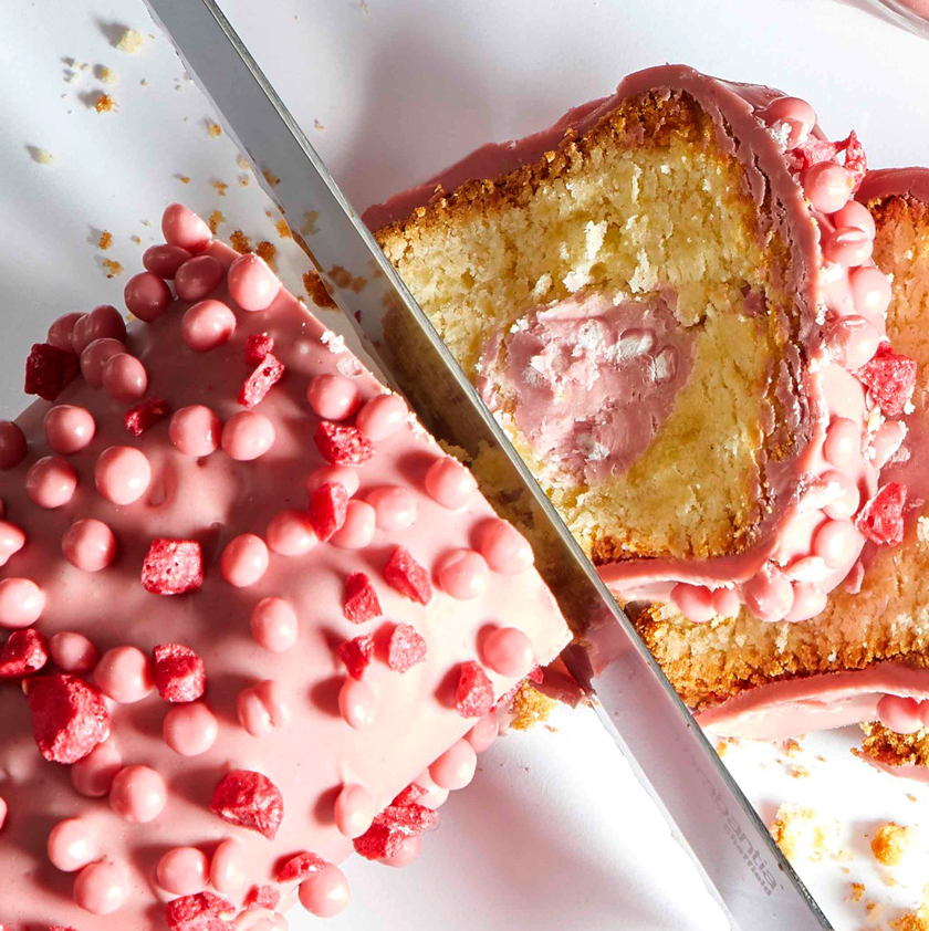 Quatre-quarts chocolat ruby et framboise