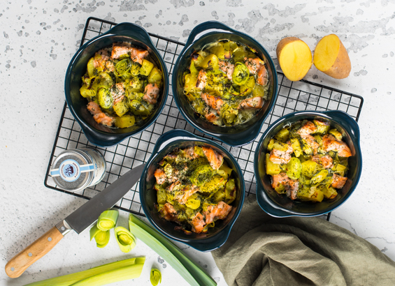 Gratin au saumon et poireau