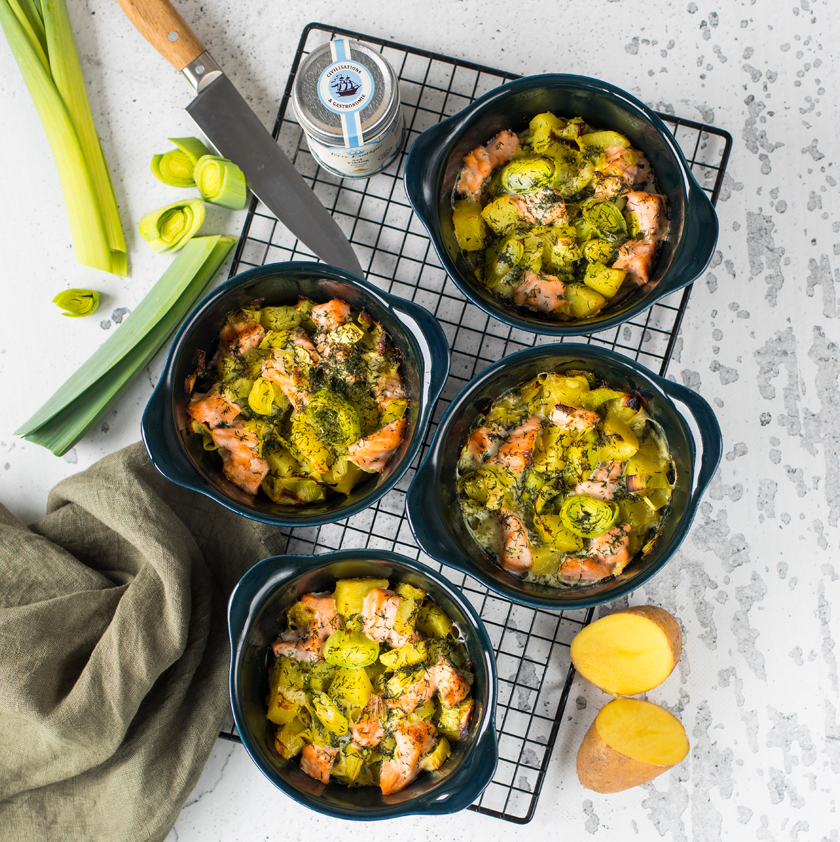 Gratin au saumon et poireau