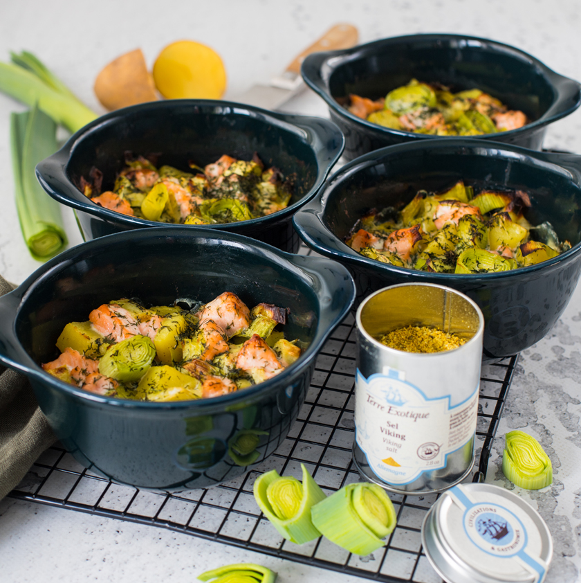 Gratin au saumon et poireau