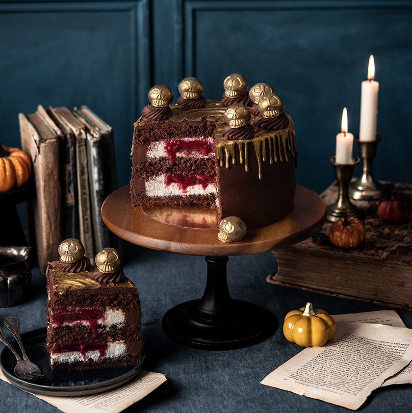 Layer cake d'Halloween chocolat framboise