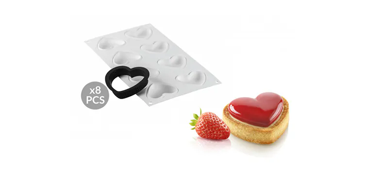 Kit Moule Silicone 8 Tartelettes Cœur 8 x 7 cm Silikomart Professional