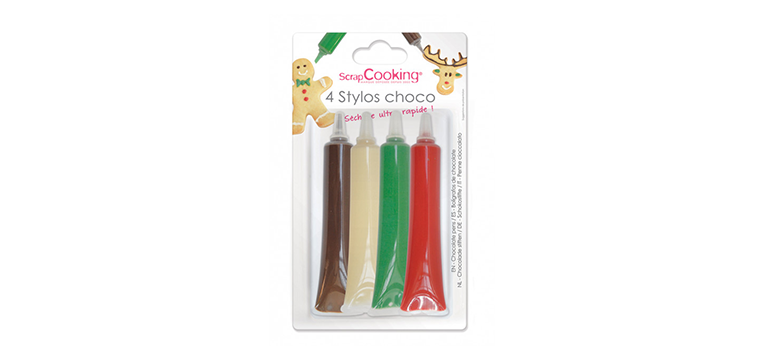 4 Stylos Chocolat Rouge Blanc Vert et Chocolat Scrapcooking