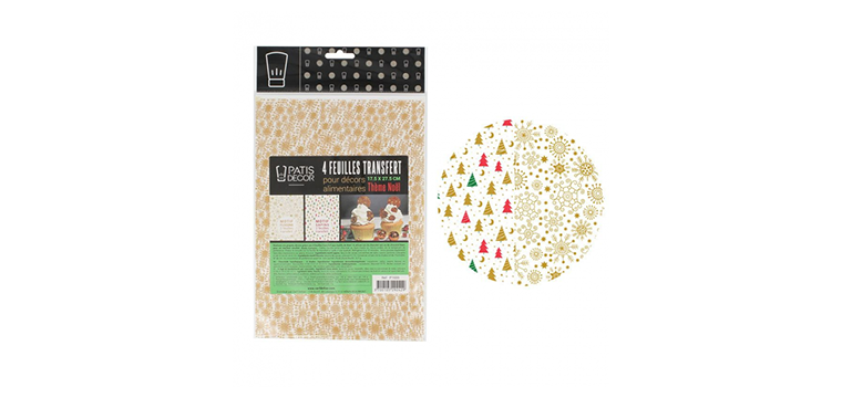 Feuille Transfert Chocolat Noël 17,5 x 27,5 cm (x4) Patisdécor