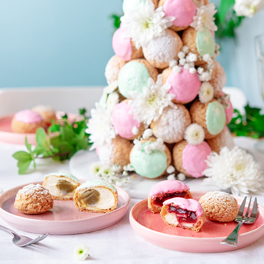 Croquembouche pistache et framboise