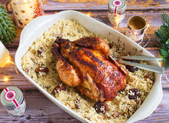Pintade farcie aux épices et fruits secs