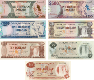 Guyanska dollar sedlar, valuta Guyana
