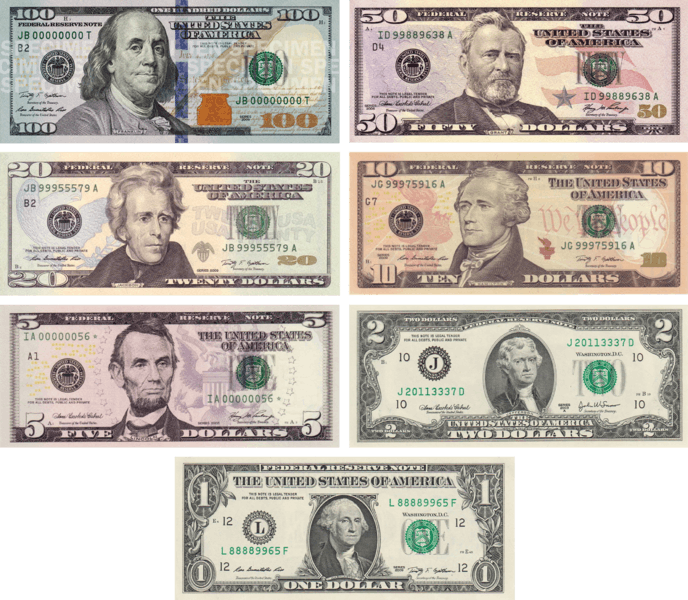 Amerikanska dollarsedlar, valuta USA