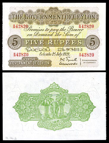 Lankesisk rupee sedel, valuta Sri Lanka 