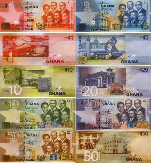Ghana Cedi sedlar, valuta Ghana 