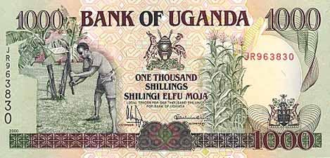 Ugandisk 1000 shilling sedel, valuta Uganda 