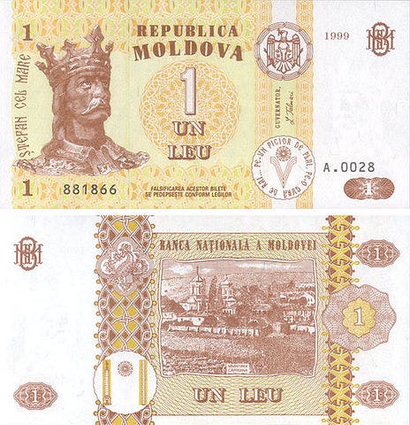 Moldavisk leu sedel, valuta Moldavien 