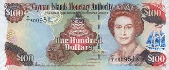 Caymansk 100 dollars sedel, valuta Caymanöarna 