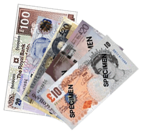 Brittiska pund sedlar, valuta Storbritannien 