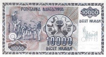 Makedonisk 10000 denar sedel, valuta Makedonien 