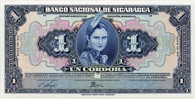 Nicaraguansk Cordoba sedel, valuta Nicaragua 