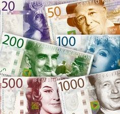 Svenska kronor nya sedlar, valuta Sverige 