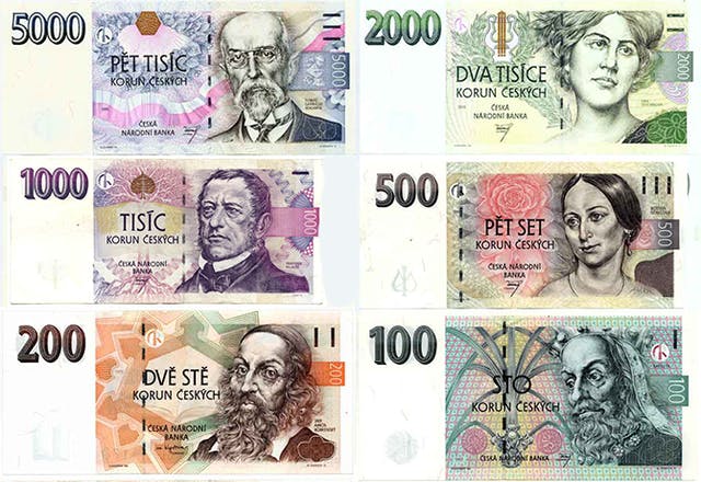 Tjeckisk koruna sedlar, valuta Tjeckien 