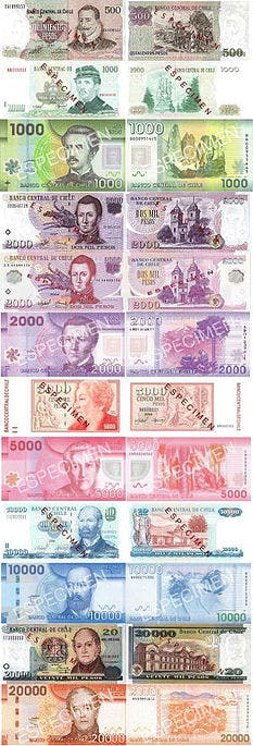 Chilenska sedlar, valuta Chile