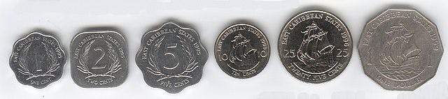 Östkaribiska dollar mynt, valuta Västindien 