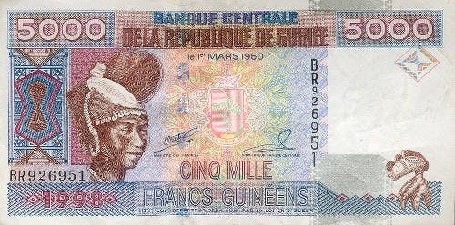 Guinea Franc 5000 sedel, valuta Guinea