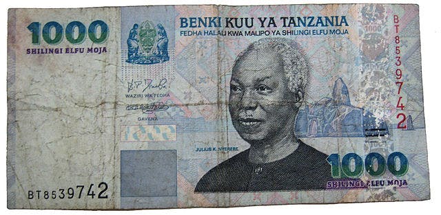 Tanzanisk 1000 shilling sedel, valuta Tanzania 