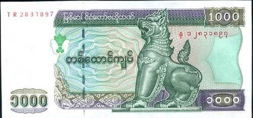 Myanmar 1000 Kyat sedel, valuta Myanmar 