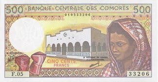 Komorisk frank 500 sedel, valuta Komorerna 