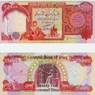 Irakisk 25000 dinar sedel, valuta Irak 