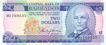 Barbadisk 2 dollars sedel