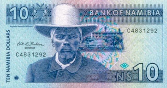 Nambisk 10 dollar sedel, valuta Namibia 