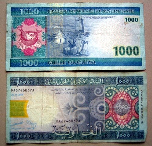 Ouguiya 1000 sedel, valuta Mauretanien 