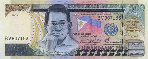 Filippinsk 500 peso sedel, valuta Filippinerna 