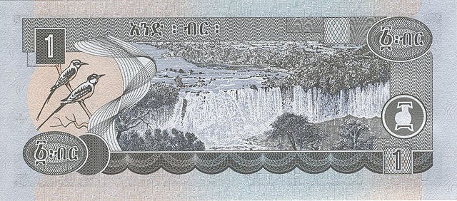 Etiopiska Birr 1 ETB sedel, valuta Etiopien 